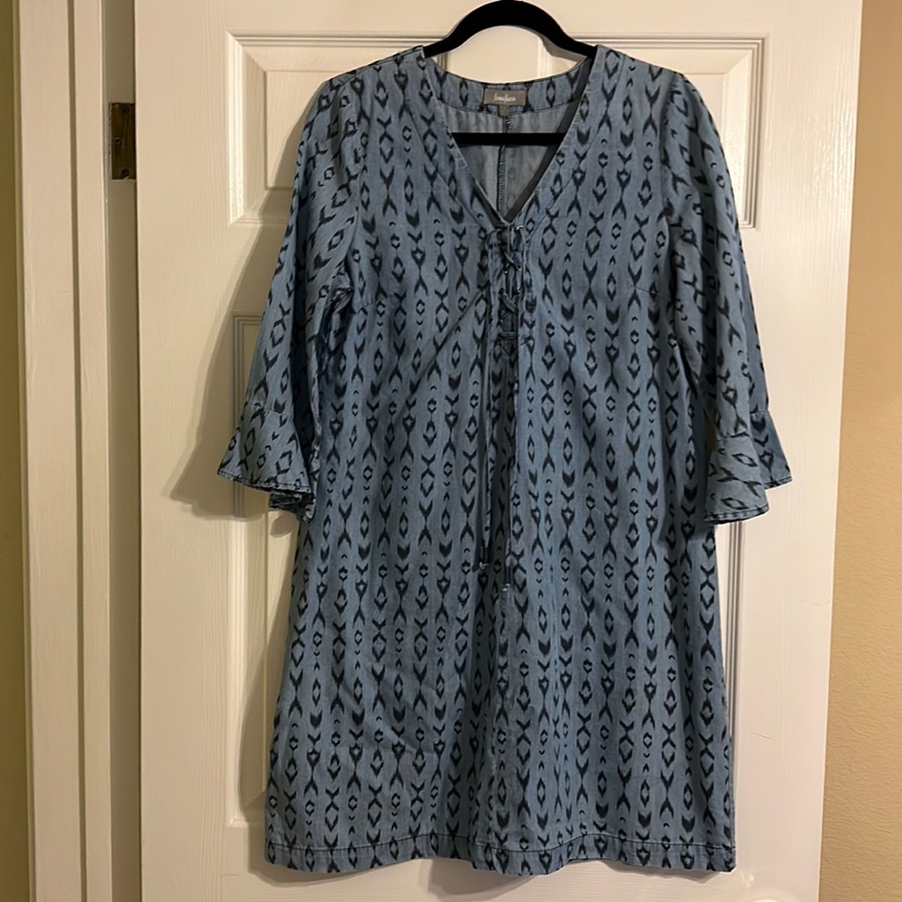 Neiman Marcus Denim Print Tunic Dress